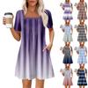 Женские летние повседневные платья с квадратным вырезом, плиссировкой спереди и карманом, с короткими рукавами и принтом