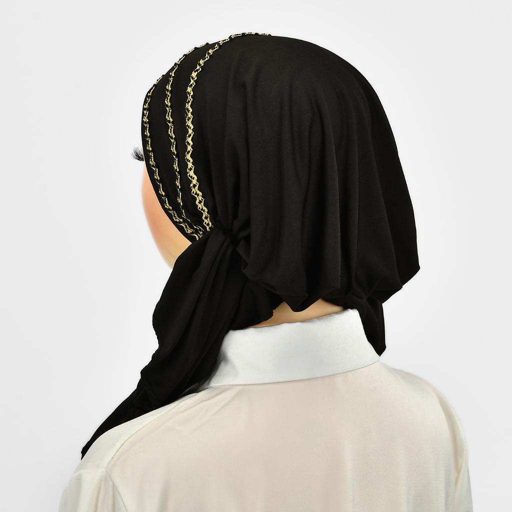 Women Golden Stripes Elastic Hat Cap Muslim Hijab Headband Middle East Instant Scarf Hijab Islamic Turban Bandana