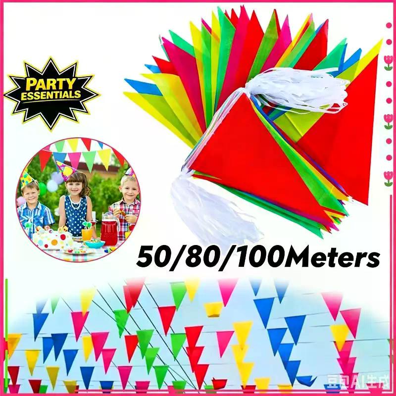 150 Сторон 100М/80М 100 Сторон 50М Треугольный Флажок Праздничный Флаг Разноцветный Вечеринка Наружное Украшение Треугольные Гирлянды Флажки