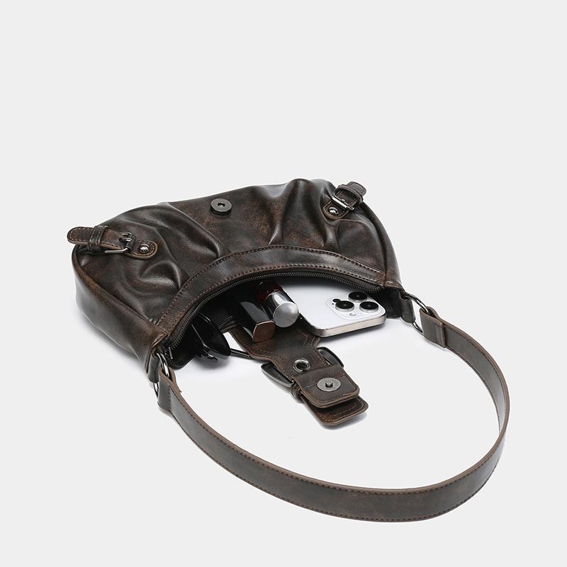 Yogodlns Ретро Плиссированная Сумка Через Плечо Мода Майяр Горячая Девушка Сумка Под Мышку Кожа Панк Мотоциклетная Сумка Женские Повседневные Сумки Хобо