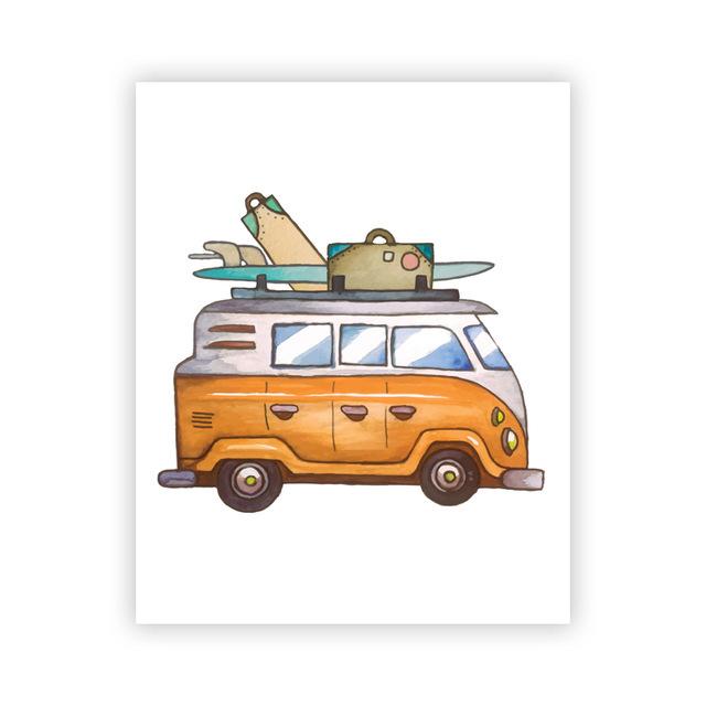 Мультяшный минималистичный постер для кемпинга, самолет, корабль, холст, живопись, принты, детская комната, детская настенная живопись, украшение Куадрос