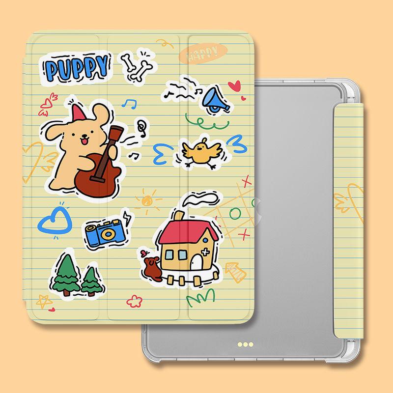 Умный чехол с милым рисунком собаки-пудинга для iPad с тройной фиксацией для iPad Air4 Air5 2022 10th 10,9 Air1/2 2018/17 6th 5th 9,7 с подставкой для карандашей