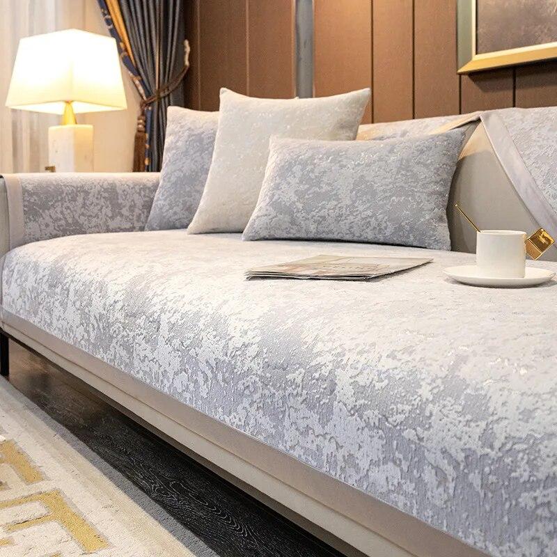 Синельное жаккардовое диванное полотенце с золотой кромкой, модное однотонное утолщение, современный чехол для дивана, противоскользящие новые чехлы для диванов для гостиной