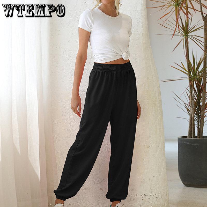 WTEMPO Женские тонкие брюки для бега, женские однотонные свободные спортивные штаны, женские повседневные брюки-карго с эластичной резинкой на талии и карманами