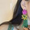 Rhinestone Flower Drop Earrings Tassel Sweet  Earrings Trendy Bohemian Earrings Women  Female