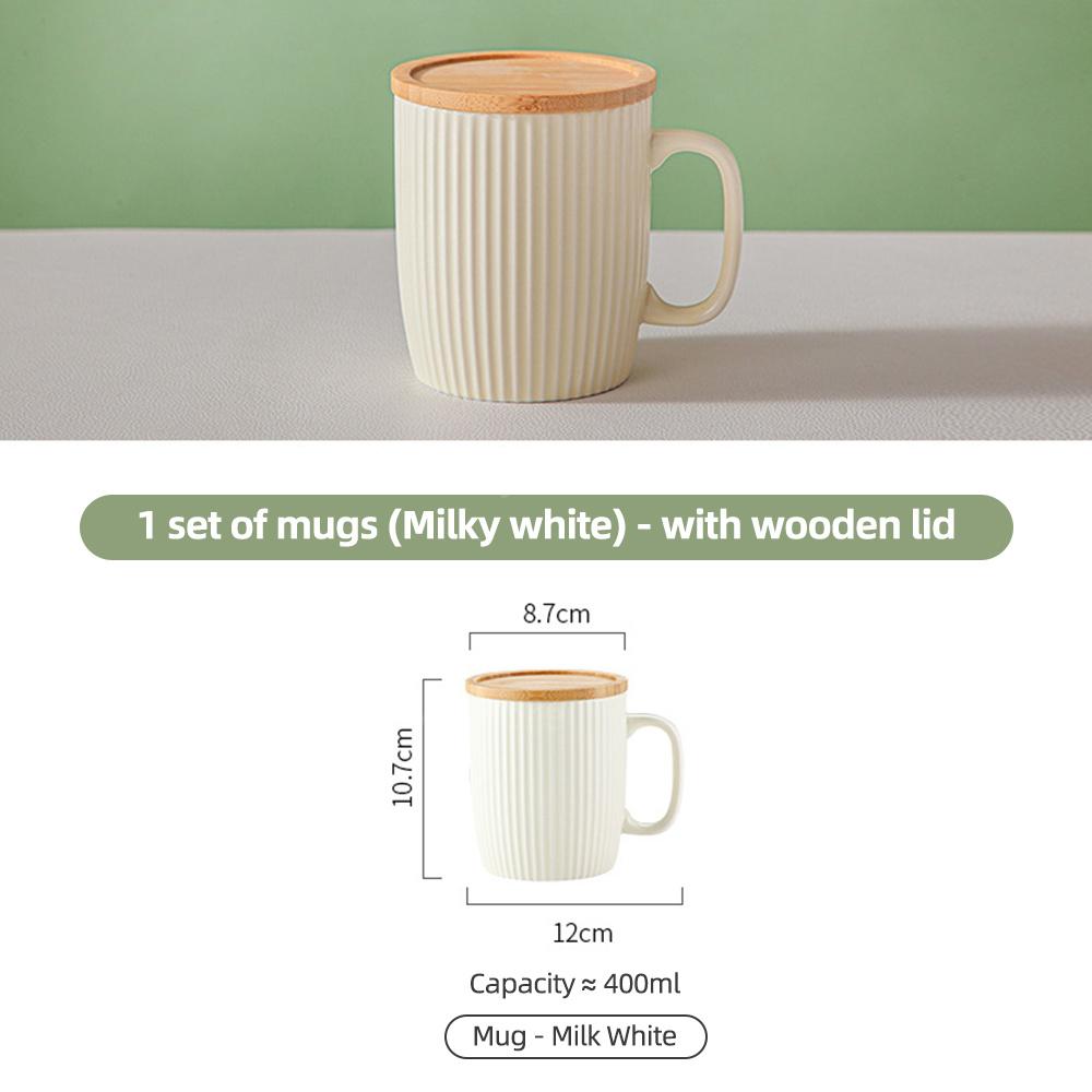 Ceramic Mugs Coffee Cups with Bamboo Lid Milk Tea Cup with Handle Ins Korean Style Oatmeal Breakfast Mug Drinkware Cup Water Cup