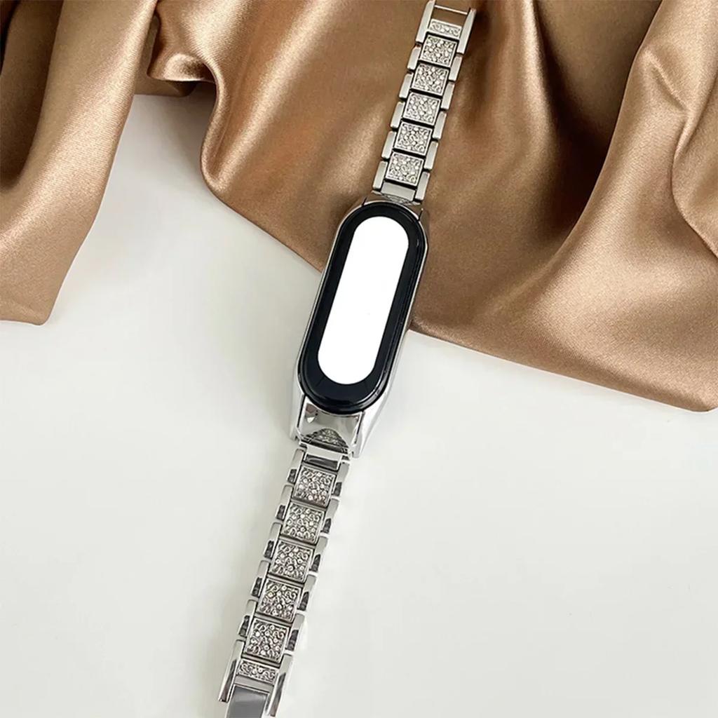 Металлический ремешок для Xiaomi Mi Band 9 8 7 6 5 4 3, браслет из нержавеющей стали с роскошным блеском и полными бриллиантами, ремешки для часов, аксессуары