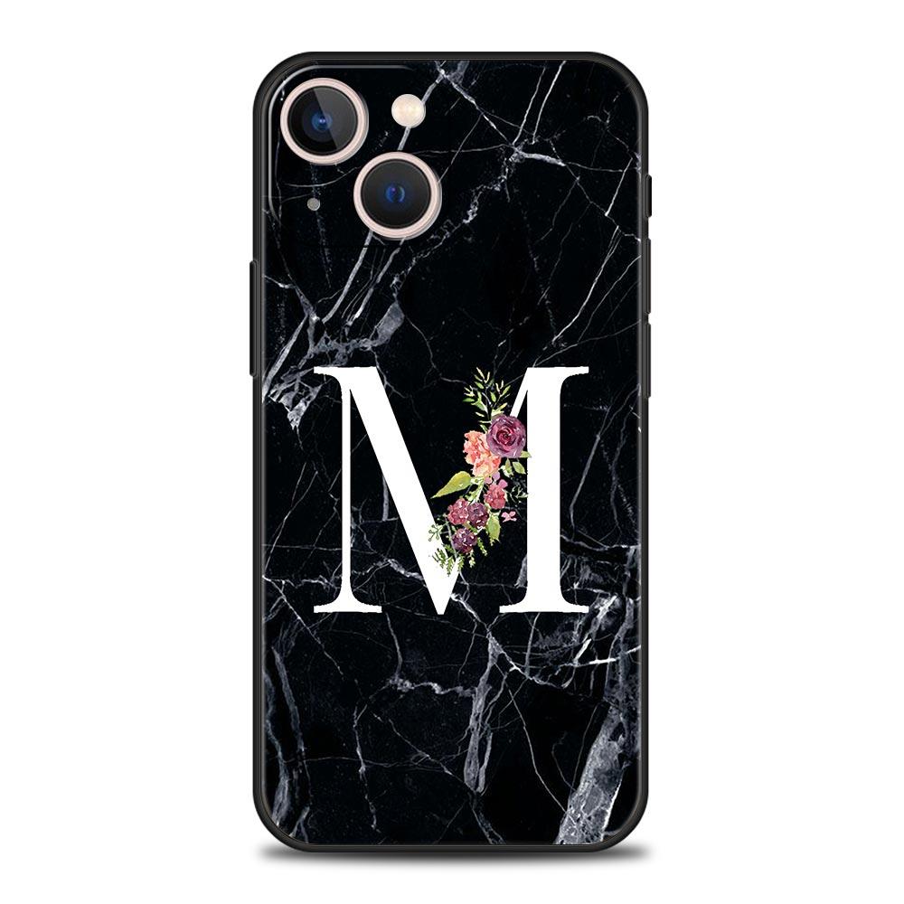 Буквы Цветок Английский Мраморный Чехол для Телефона Для iPhone 17 16 15 Pro Max 11 12 13 14 7 8 Plus SE 2020 X XR XS Чехол Мягкий Черный