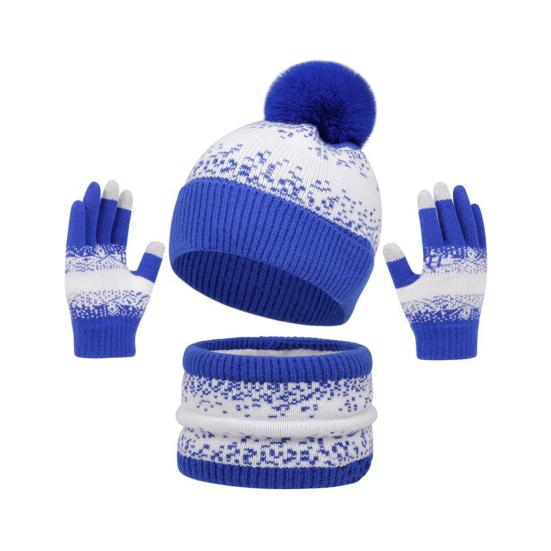 3Pcs/Set Winter Hat Scarf Gloves Set Plush Ball Decor Hat Thickened Plush Lining Neck Gaiter Touch Screen Gloves Set