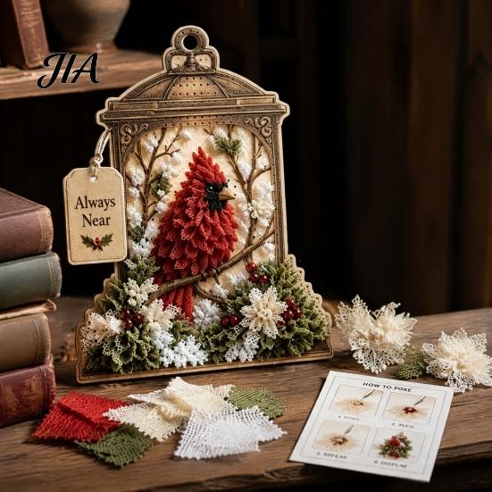 Handmade Flower Bird Craft 3D Fabric Poke Art Kit, DIY Memory Lantern Floral Housewarming Gift for Nature Lovers And Patterns, Punch Needle