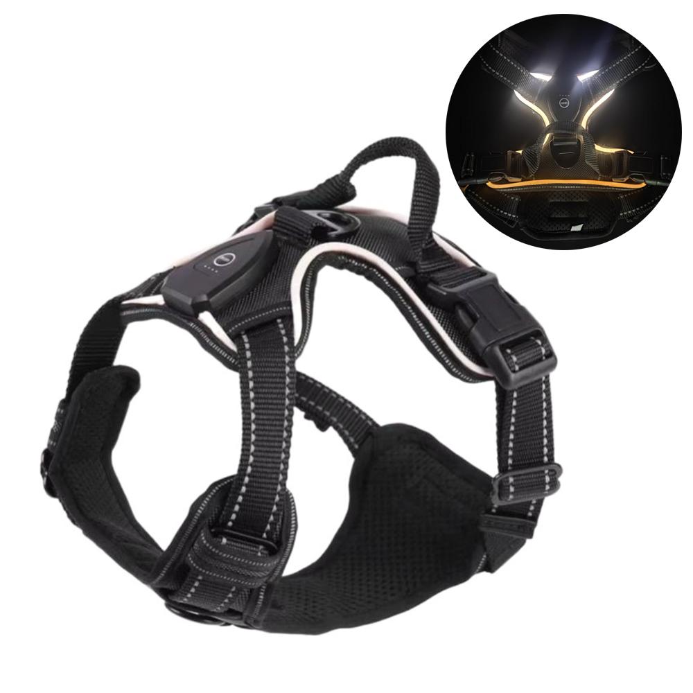 Light Up LED Dog Harness Rechargeable Adjustable Luminous Pet Chest Strap Flashing Padded Collar Dog Glow Vest for Night Walking