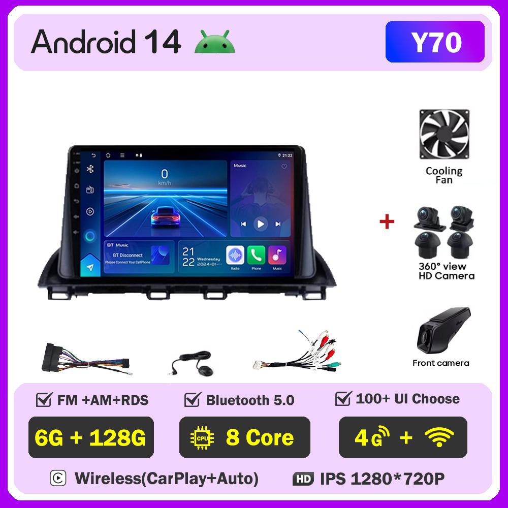 Для Mazda 3 Axela 2014 22015 2016 2017-2019 Автомобильный мультимедийный видеоплеер с сенсорным экраном Android 14 Автомобильное радио GPS-навигация Wi-Fi