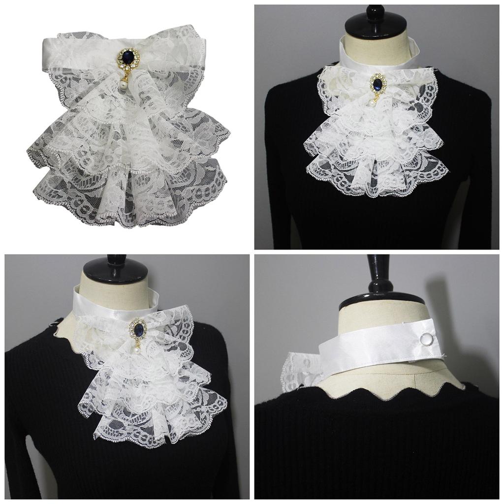 Renaissance Tulle Ruffled Neck Collar Clown Lace Choker Ruffle Collar Victorian Style Costume Collar
