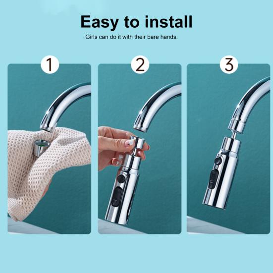 Kitchen Faucet Extender Aerator Splash Proof Spout 3 Function Kitchen Tap Spray Head Attachment 360 Degree Swivel Tap Extender Tap Accessories