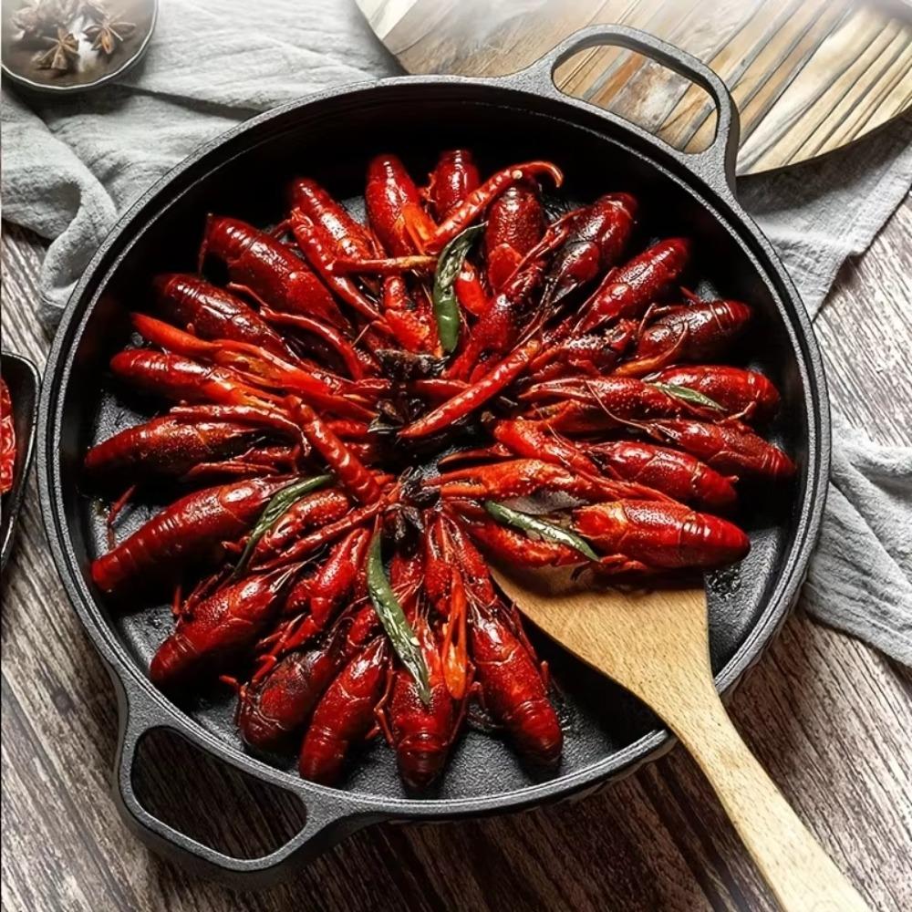 Сковорода чугунная с антипригарным покрытием Вок без покрытия Кухонная посуда Сковорода для жарки на сильном огне Открытый