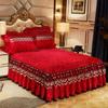 1pc Bed Skirt+2pcs Pillowcase European Luxury Velvet Bedspread Embossing Printed Bed Skirt Romantic Embroidery Lace Bed Skirt