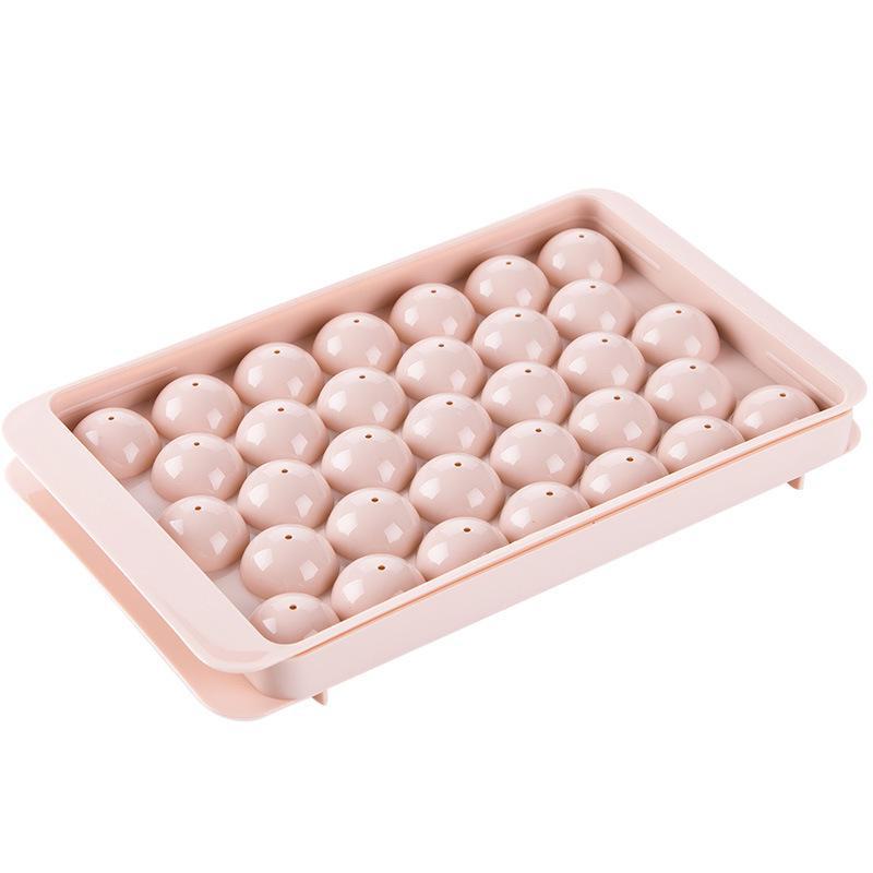 Round Ice Ball Tray with Lid - Plastic Ice Cube Mold for Refrigerator