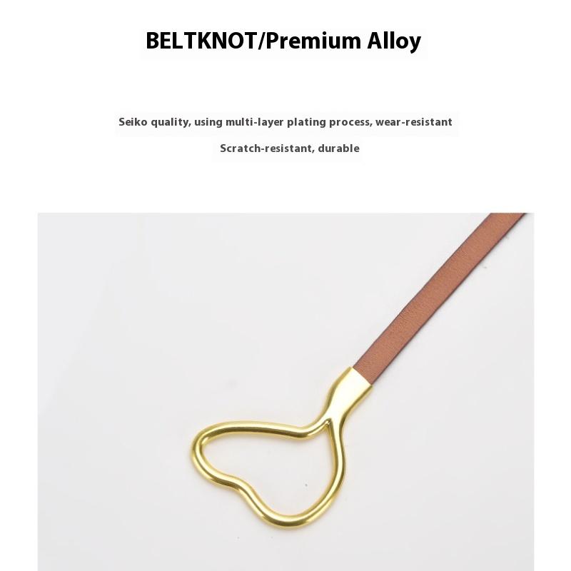 Женский кожаный ремень с узлом и украшением под рубашку, простой и универсальный тонкий ремень из чистой коровьей кожи