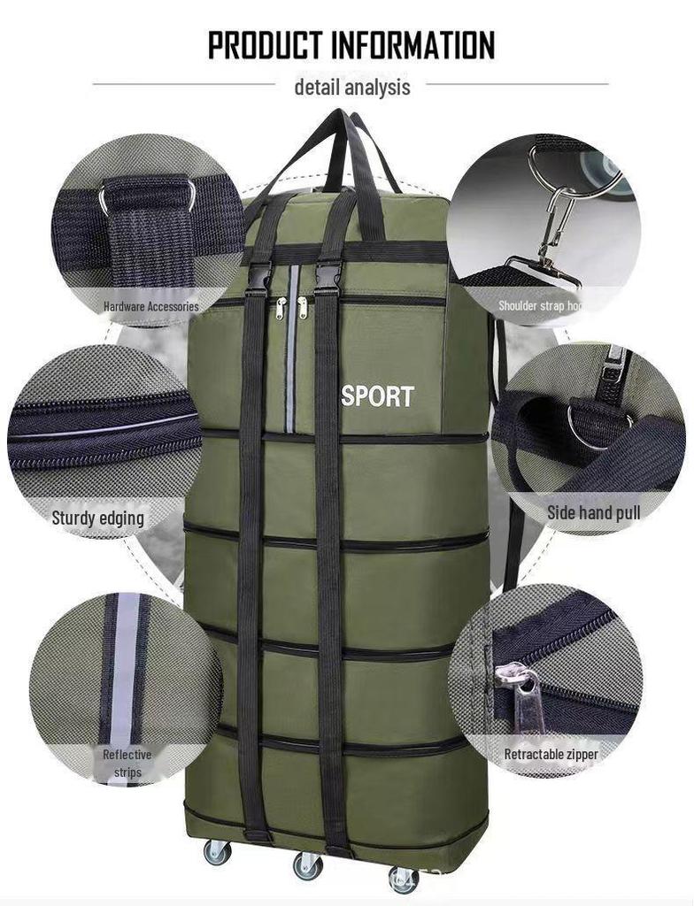 Водонепроницаемая складная дорожная сумка на колесах: Вместимость 158 л, Выдвижная ручка