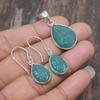 Green Onyx Gemstone Handmade Solid 925 Sterling Silver Pendant+Earring Jewelry Set