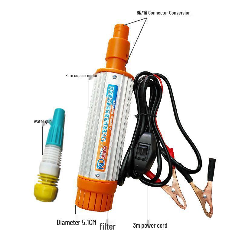 12V/24V Diesel Electric & Fuel Oil Pump with Nozzle - Self-Priming Submersible Siphon Water Pump