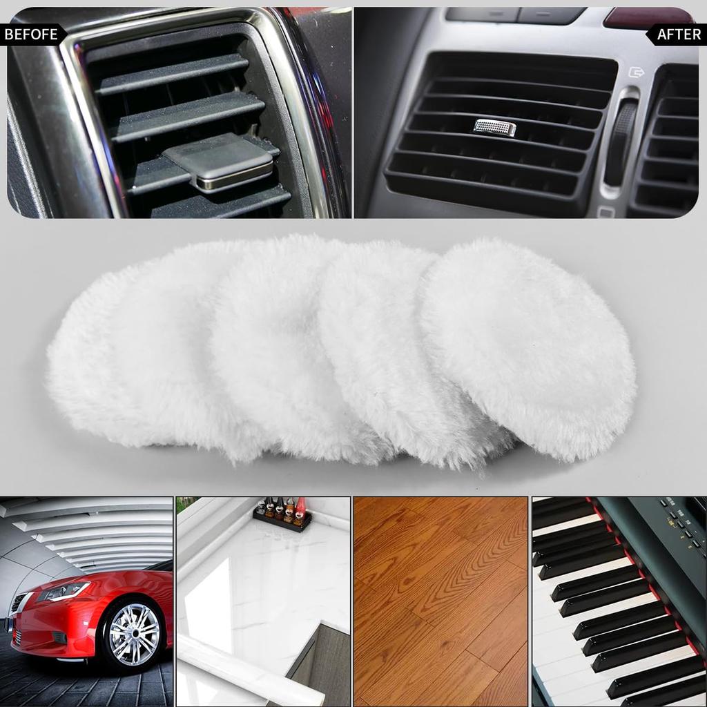 7 Piece 3 Inch Wool Buffing Pad, Drill Buffer Connecting M10 Drill Adapter, Buffing Pads, For Car Polishing And Waxing, Painting Tabletops, Old