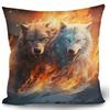 Short Plush Material Pillowcasehome Decor Fiery Wolves Artistic Pillow Covers Pattern Cushion Cover Suitable For Sofa Bedroom Ca