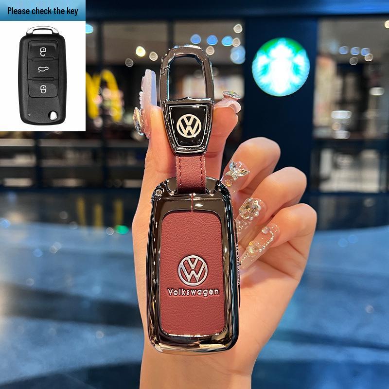 Чехол для ключей Volkswagen для Teramont, ID3, Tayron, ID4, Golf 8, Lamando - Металлическая и кожаная оболочка.