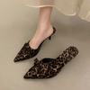 2025 Новые Женские Туфли Высокого Качества Бант Леопардовый Принт Туфли на Высоком Каблуке Женские Шлепанцы Сандалии