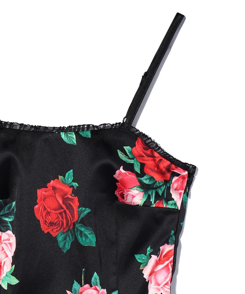 Yuhee Satin Flower Pattern Dress Black