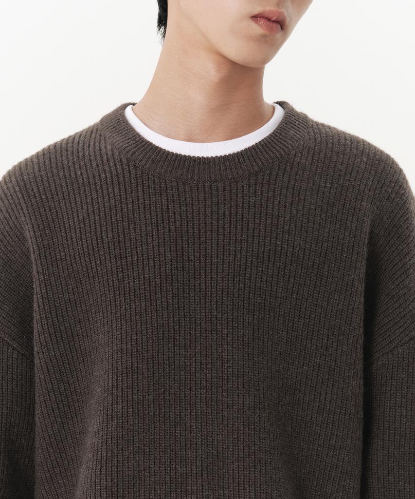 MUSINSA STANDARD Oversized Ribbed Crew Neck Knit [Heather Brown]