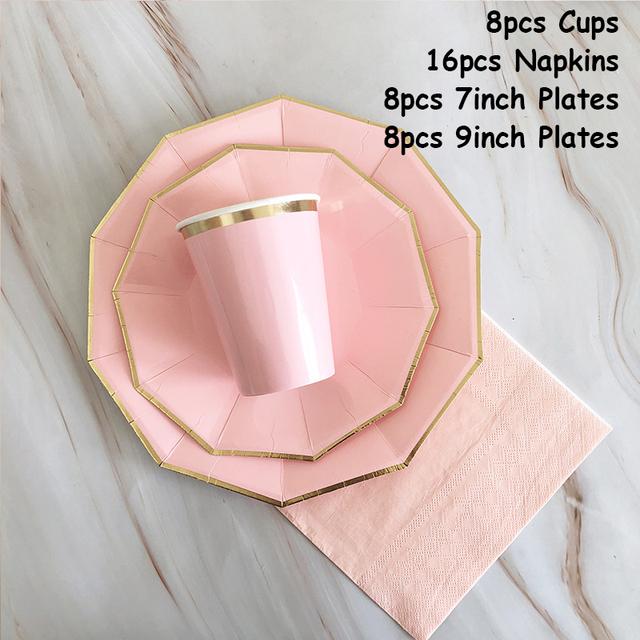 40 шт./лот одноразовая посуда набор золотых вечерние однотонные бумажные стаканчики тарелки день рождения детский душ карнавал свадьба декор принадлежности