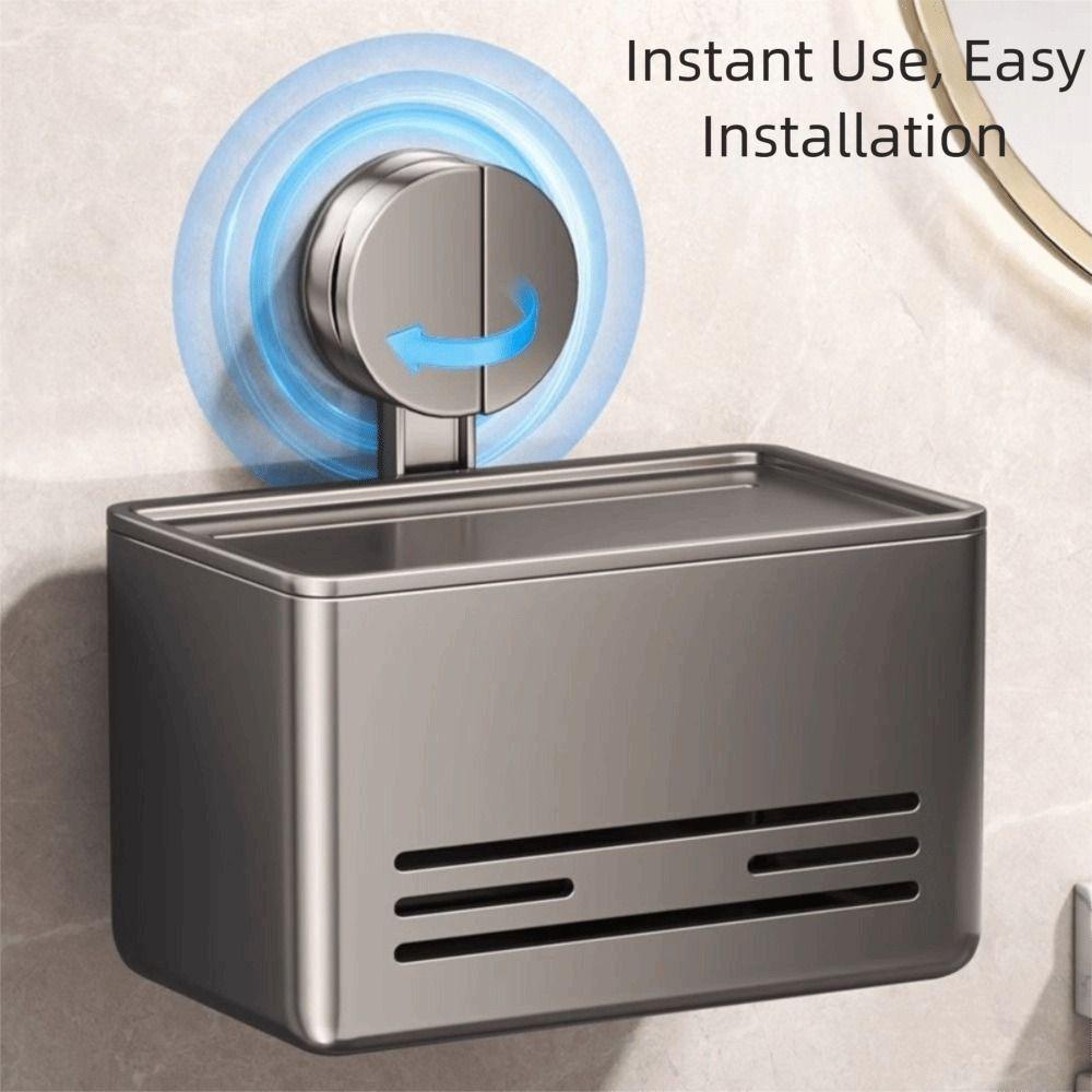 Aluminum Suction Cup Tissue Box With Drawer Waterproof Toilet Paper Holder Non-perforated Suction Cup Mount Roll Holder