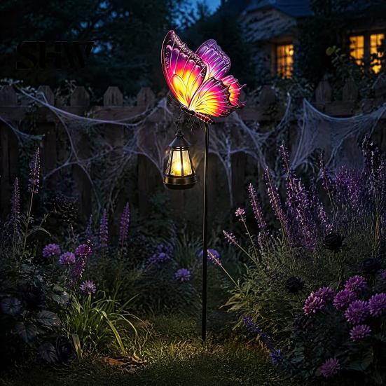 Summer Outdoor Decor Solar Butterfly Garden Stake Lights, Metal Decorative Stakes, IP65 Waterproof LED Landscape Lights for Yard Lawn Patio