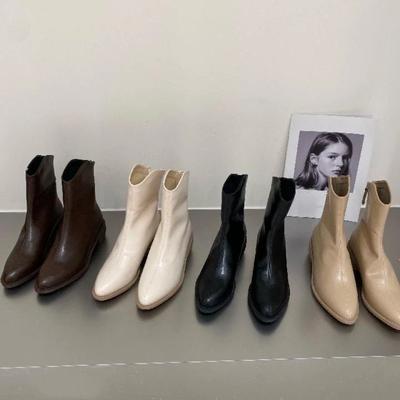 Ботильоны рабочие короткие туфли для женщин коричневые ботильоны с острым носком элегантные на среднем каблуке обувь тренд новинка в pu