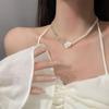 French Retro Camellia Pearl Zircon Clavicle Choker - Elegant Summer Design for Women