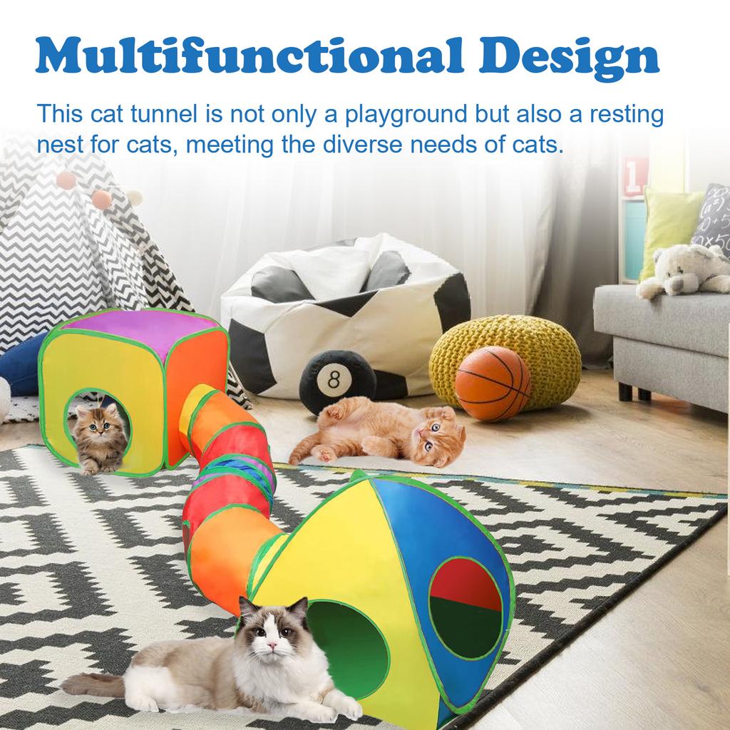 Cat Tunnel and Cubes Combo for Indoor Cats with Play Ball Collapsible Interactive Peek Hole Cat Tent and Cubes
