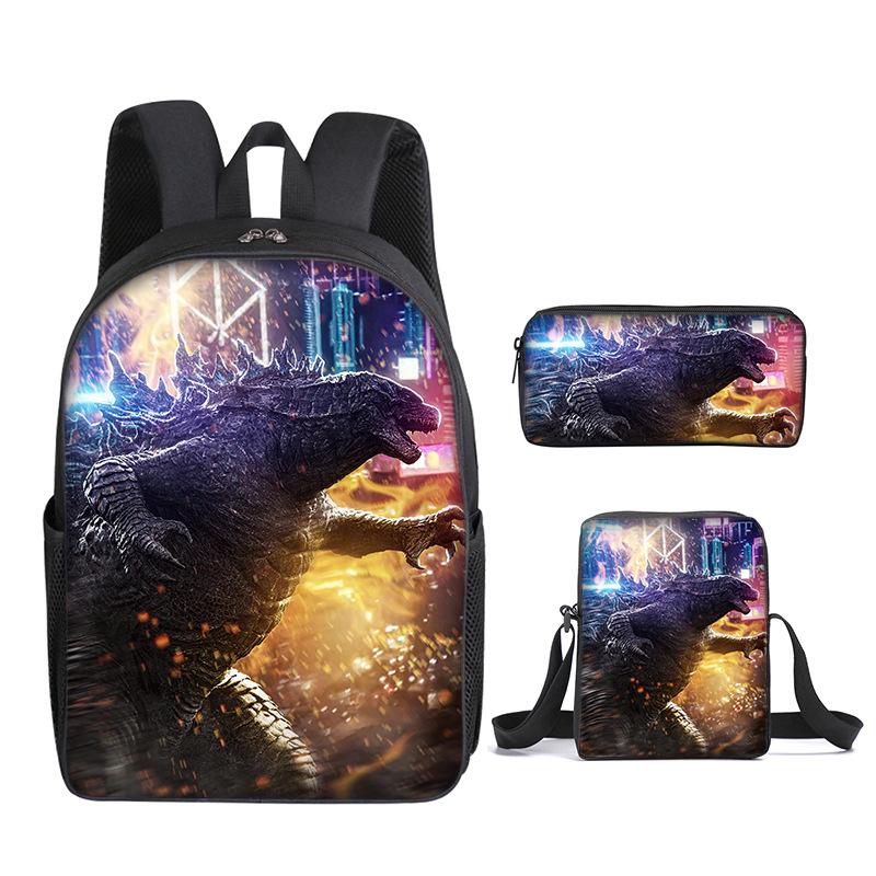 2021 Школьная сумка Godzilla Wars King Kong Набор из трех предметов Рюкзак с принтом для учеников начальной и средней школы Мультяшная школьная сумка