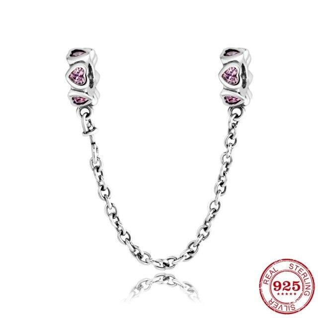 Real Sterling Color Charms Bead Heart Flower Round Shape Safety Chain Charms Fit Original Charm Wrist Bracelet Jewelry MakingFlower Charm