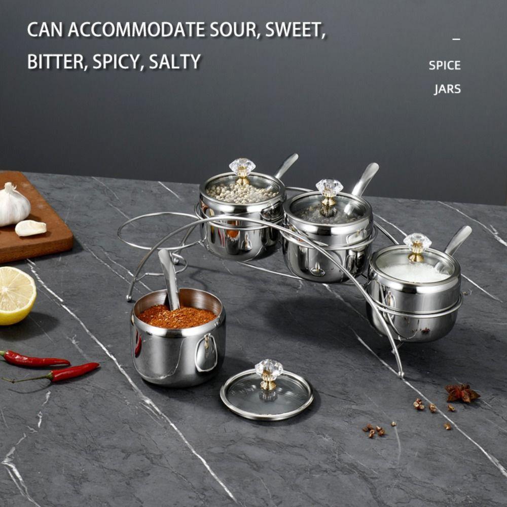 Stainless Steel Condiment Jar Set Light Luxury Spice Organizer Salt Storage Container Countertop