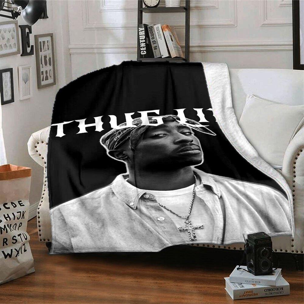 1pc 2PacHip Hop Blanket Soft Lightweight All Season Multi Purpose Throw for Sofa, Bed, Office & Picnics, French Style with Iconic Album Art & Quotes