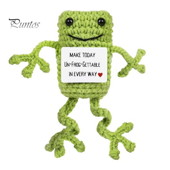 Позитивная вязаная крючком кукла-лягушка с ободряющей картой, эмоциональная поддержка, вязание ручной работы, животное, украшение, орнамент, игрушка для снятия стресса