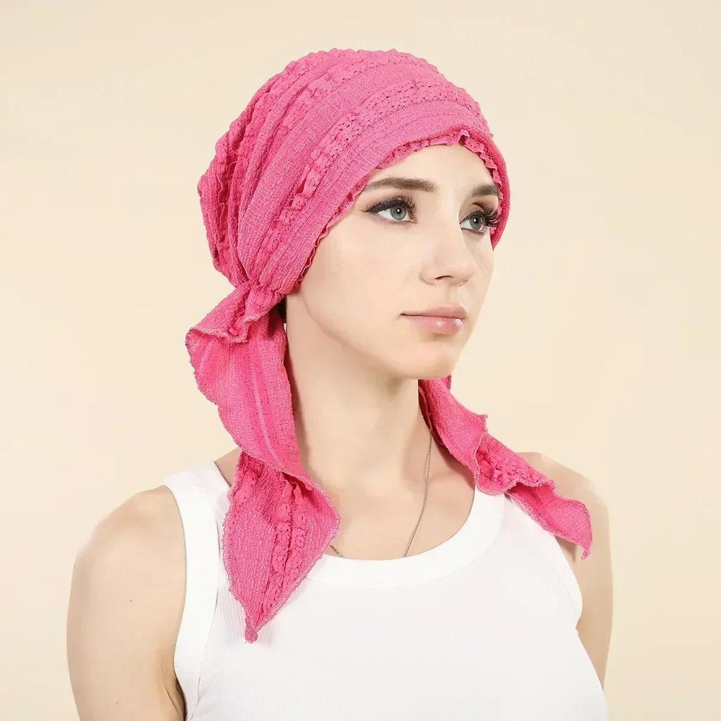 New Shimmer Pre-Tied Hat Women Muslim Hijab Turban Long Tail Headscarf Beanies Bonnet Hair Loss Chemo Cap Head Wrap Bandanas