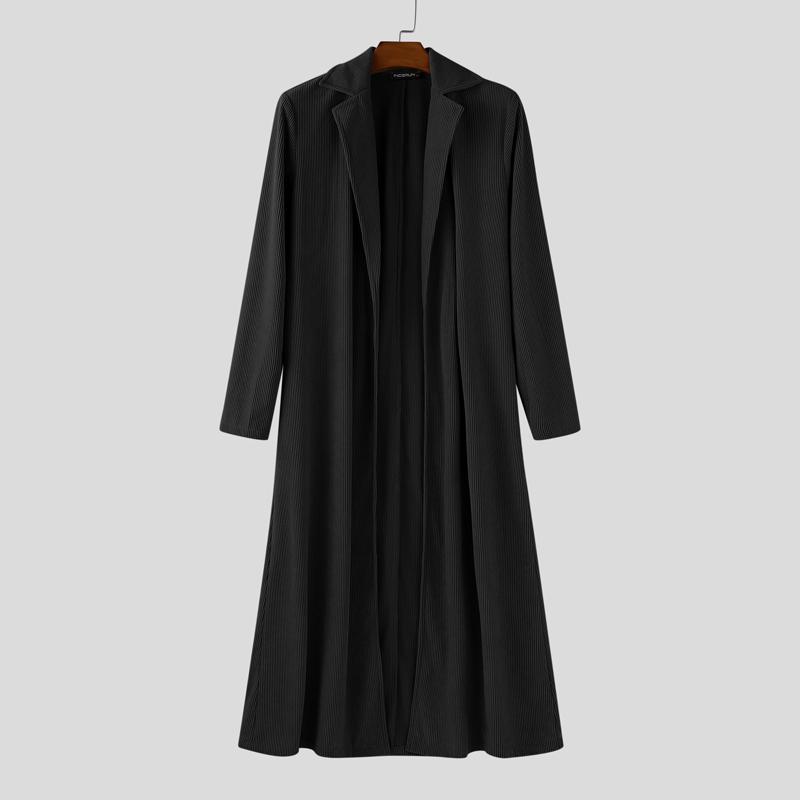 INCERUN Autumn Winter Men Lapel Neck Long Sleeve Open Front Long Corduroy Cardigan Coatsx