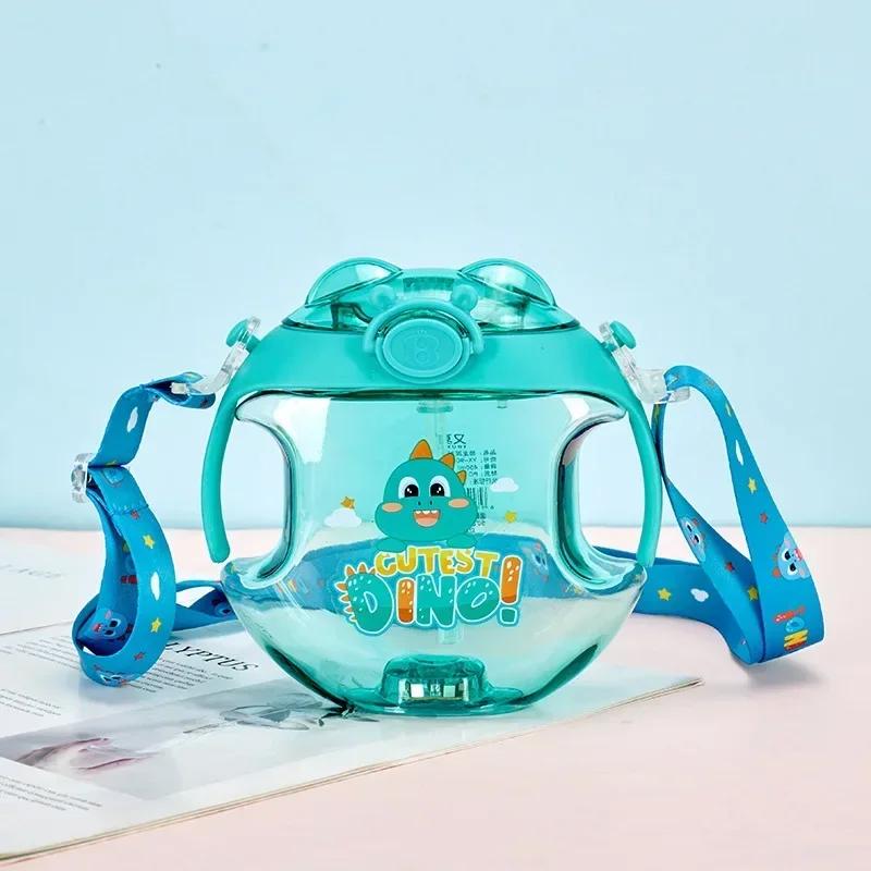 450ml Donut Shape Cup Kids Luminous Plastic Drink Water Bottle with Straws Cartoon Spray Bottle for Kids Outdoor Water Bottle