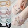Women Ultra Low Cut Socks No Show Silicone Non Slip Hidden Invisible Socks for Flats Summer Mesh Flower Thin Boat Socks