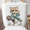 Смешная Кошка Играет в Телефон Туалетная Наклейка Самоклеящаяся Водонепроницаемая Декор для Ванной