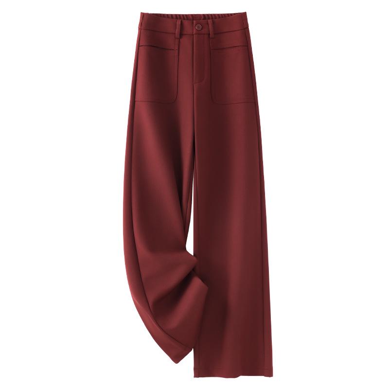 Women's Gray Wool Wide-Leg Trousers - 2024 New Autumn/Winter Tencel Straight-Leg Draping Suit Pants