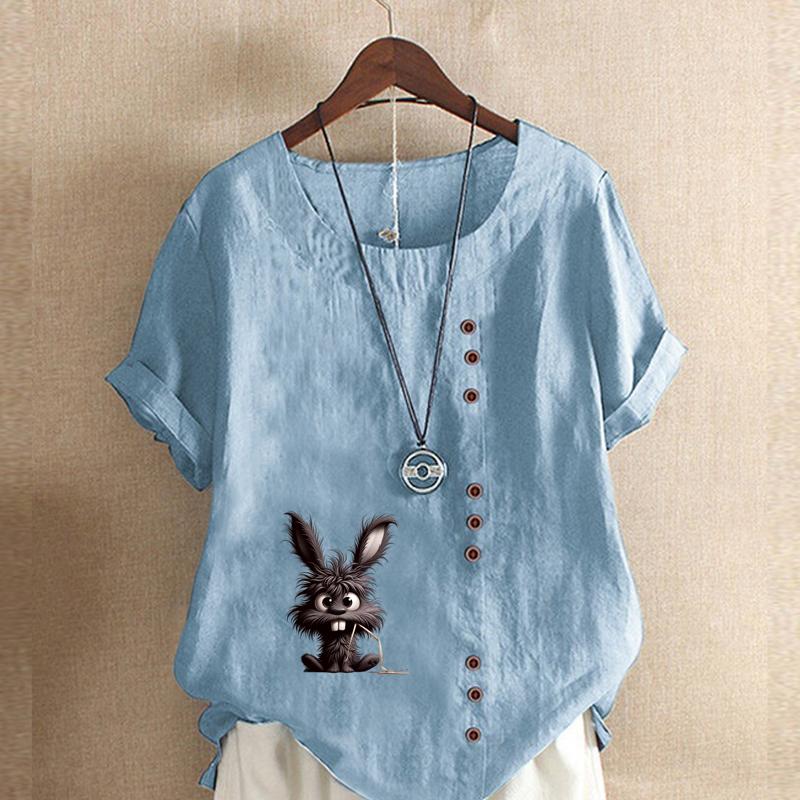 Женская модная футболка с коротким рукавом и принтом милого кролика, свободная хлопковая рубашка, повседневная свободная летняя блузка, топы больших размеров