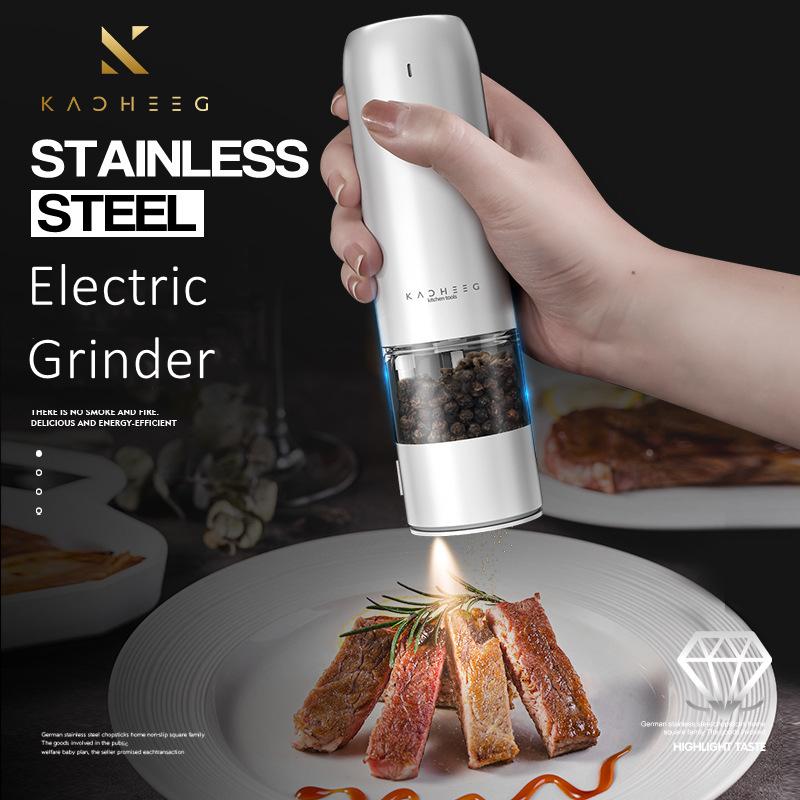 Перезаряжаемая электрическая мельница для специй, 6 скоростей, регулируемая зернистость, кухонная мельница для соли и перца со светодиодной подсветкой и керамическим ротором